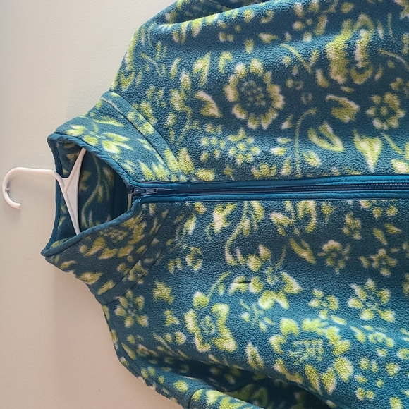 Vintage L.L. Bean Fleece Jacket Sweater Green and Blue Floral Full Zip - Picture 3 of 12